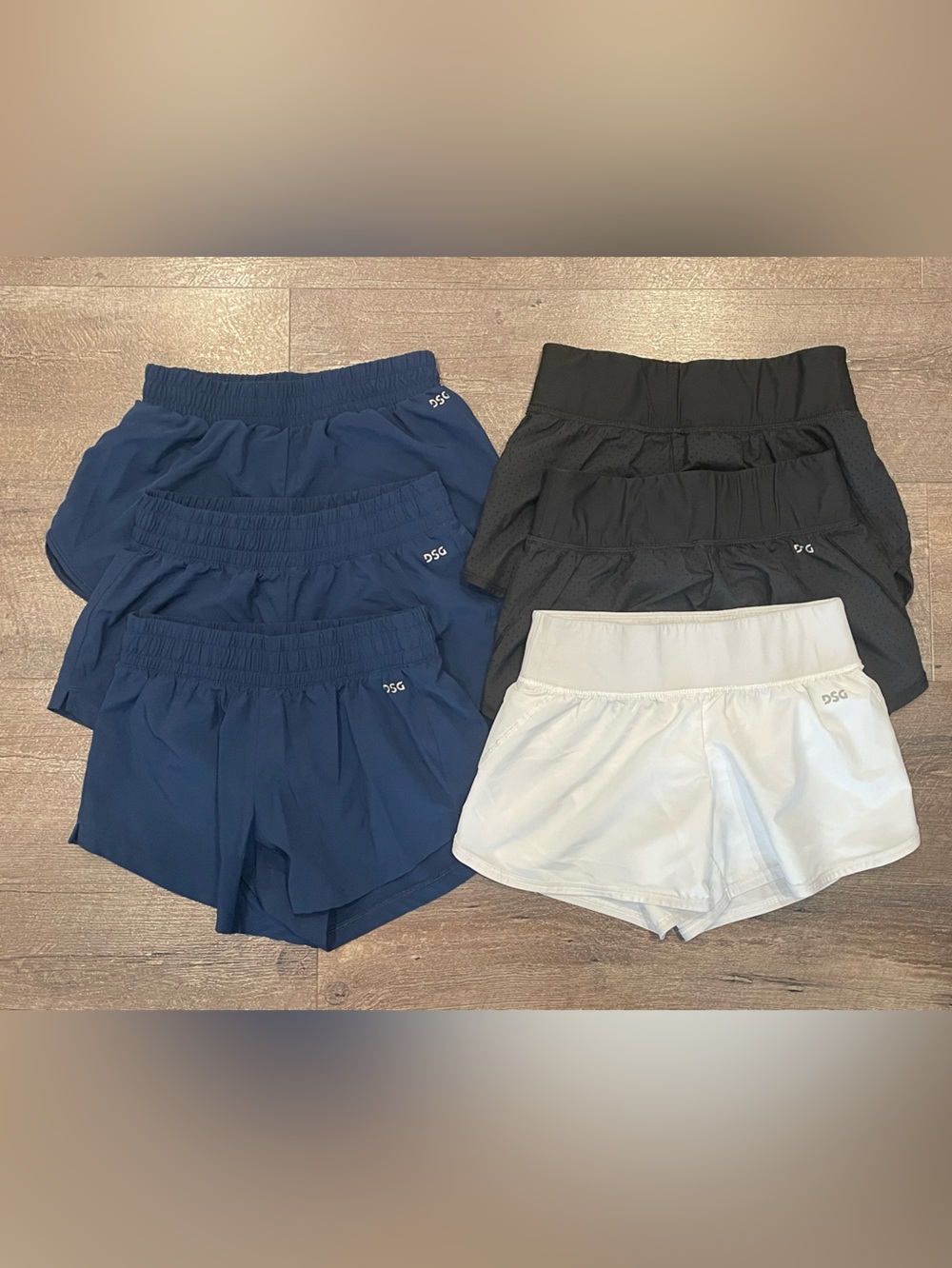 DSG Bundle of Girls’ Performance Running Shorts - Navy, Black, White Size Small